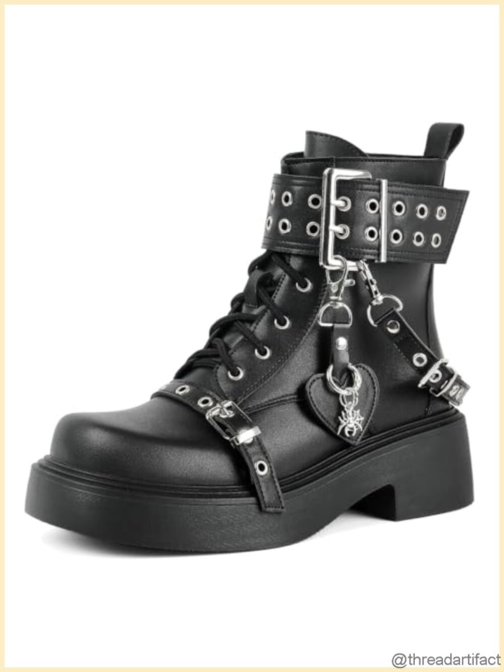 Womens Goth Platform Ankle Boots Chunky Heel Lace Up Booties